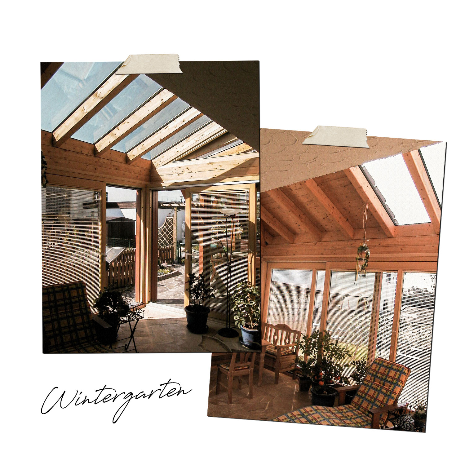 Wintergarten mit Glasdach und Holzkonstruktion